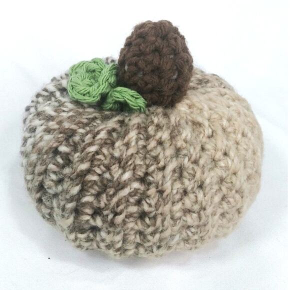 Hand Crafted Stuffed Crochet Pumpkin Neutral Fall Colors Medium Size Home Decor - Picture 1 of 10